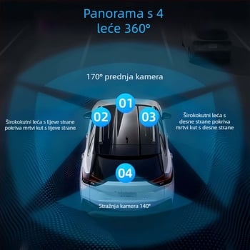 Cheba e-road 4K+ četverokanalna dash cam s 360° panoramom naprijed i unutar vozila, 3,0-inčni zaslon, nadzor parkiranja, poboljšano noćno vidjenje