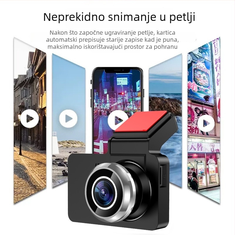 Dashcam s dvostrukim objektivom za auto 1080p, prednja i stražnja kamera, 170° kut, F1.5 otvor blende, noćni vid