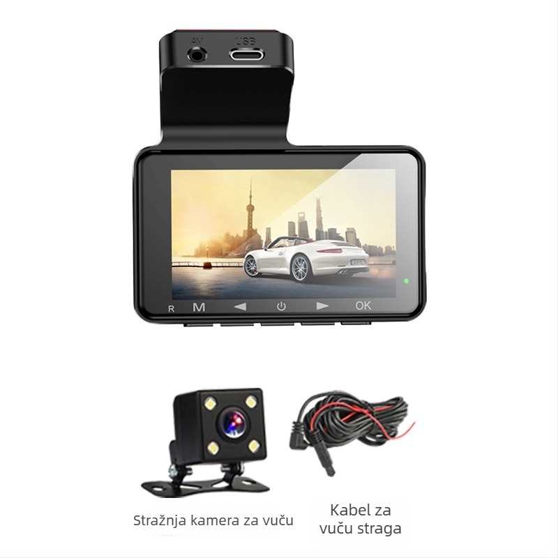 Dashcam s dvostrukim objektivom za auto 1080p, prednja i stražnja kamera, 170° kut, F1.5 otvor blende, noćni vid