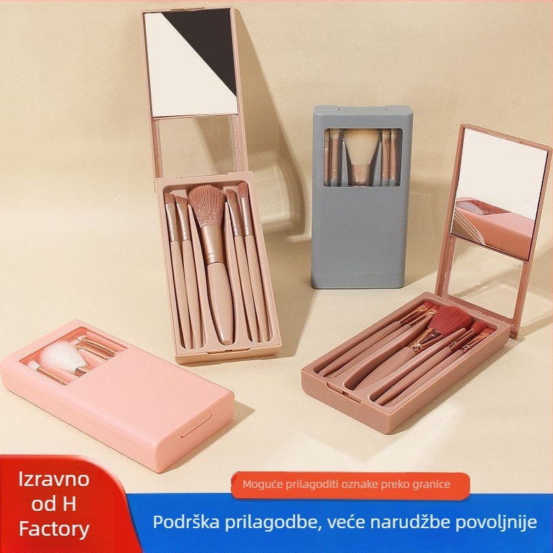 Boran 5-dijelni set četkica za šminku — najlon vlakna, plastične drške, u kutiji, prenosno, ukupna duljina 13,5 cm