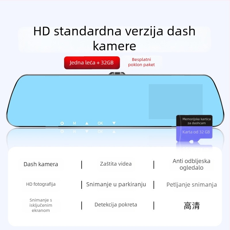 Auto dash kamera s dvostrukim snimanjem naprijed-natrag, 360° panoramski pogled, 1080p, noćni vid, otvor F2.0
