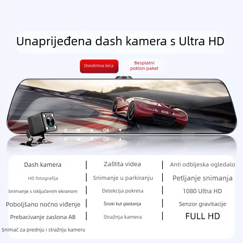 Auto dash kamera s dvostrukim snimanjem naprijed-natrag, 360° panoramski pogled, 1080p, noćni vid, otvor F2.0