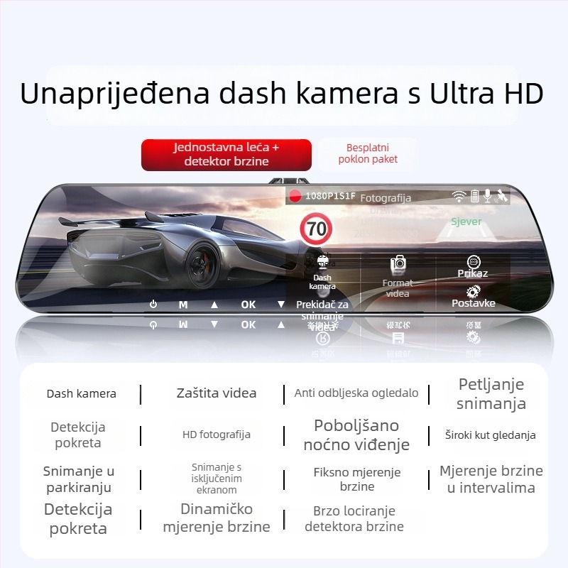 Auto dash kamera s dvostrukim snimanjem naprijed-natrag, 360° panoramski pogled, 1080p, noćni vid, otvor F2.0