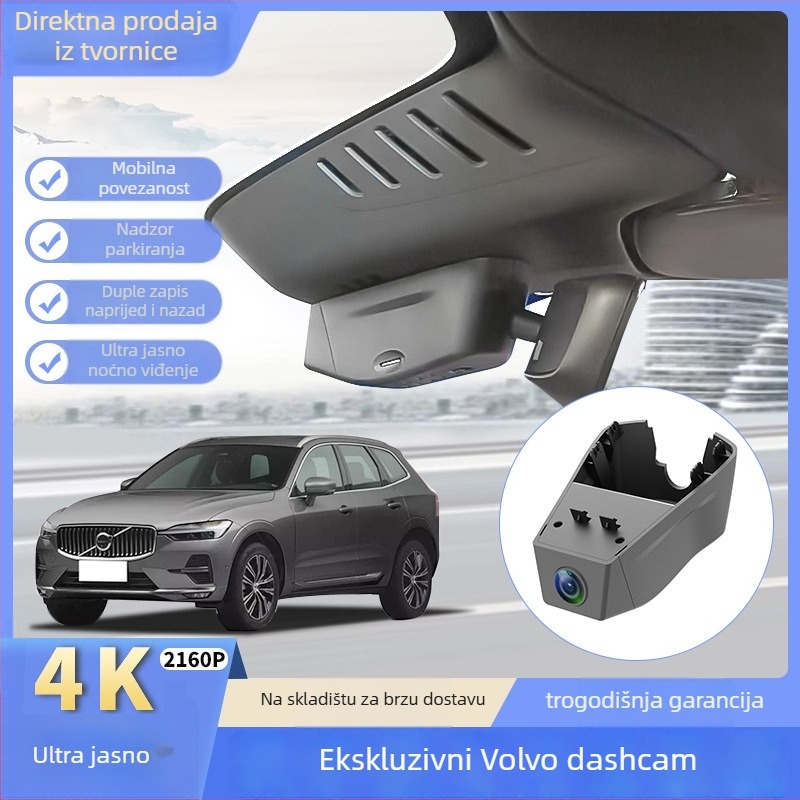 Volvo XC40/XC60/XC90/V60/S90/S60 dvostrani 4K dash cam s noćnim vidom, 170° široki kut, cikličko snimanje i nadzor parkiranja, podržava TF karticu do 256GB