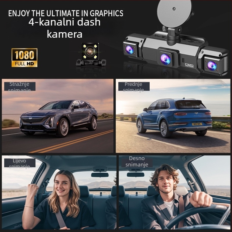 Auto DVR s noćnim vidom, 1080p, 170° široki kut, snimanje sprijeda i straga, Wi‑Fi, cikličko snimanje