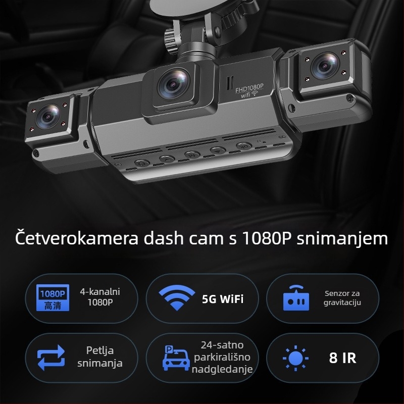 Auto DVR s noćnim vidom, 1080p, 170° široki kut, snimanje sprijeda i straga, Wi‑Fi, cikličko snimanje