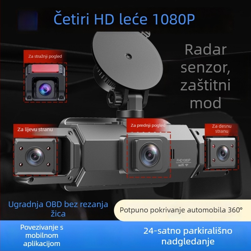 Auto DVR s noćnim vidom, 1080p, 170° široki kut, snimanje sprijeda i straga, Wi‑Fi, cikličko snimanje