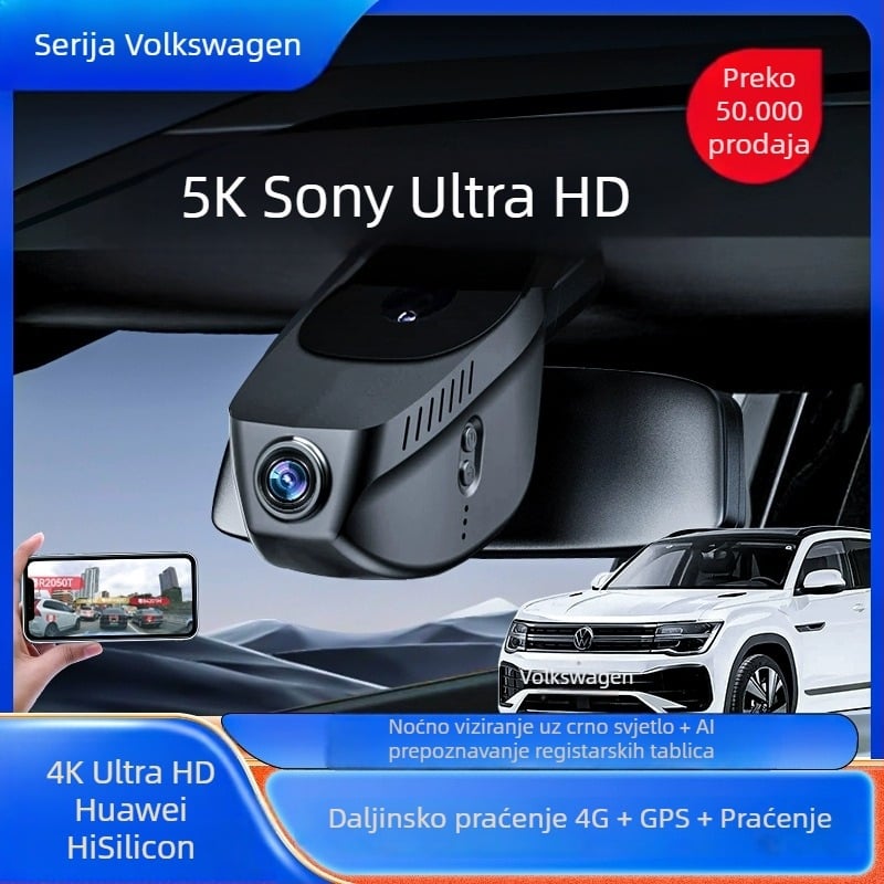 Dash kamera za VW Tuyue s dvostrukim snimanjem ispred i iza - 2160p, 170° kut, podrška TF kartici, Wi‑Fi