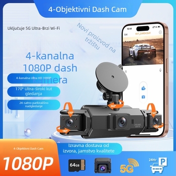 Četvero-kanalni automobilni dash cam s 170° kutom snimanja, 1080p, 3,0 inčni zaslon, Wi‑Fi (TF kartica)