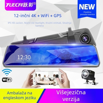 Registra DVR za auto ogledalo s dvostrukom lećom, 4K snimanje, 2160P, 170° kut gledanja, TF kartica podrška, 18MP fotografija