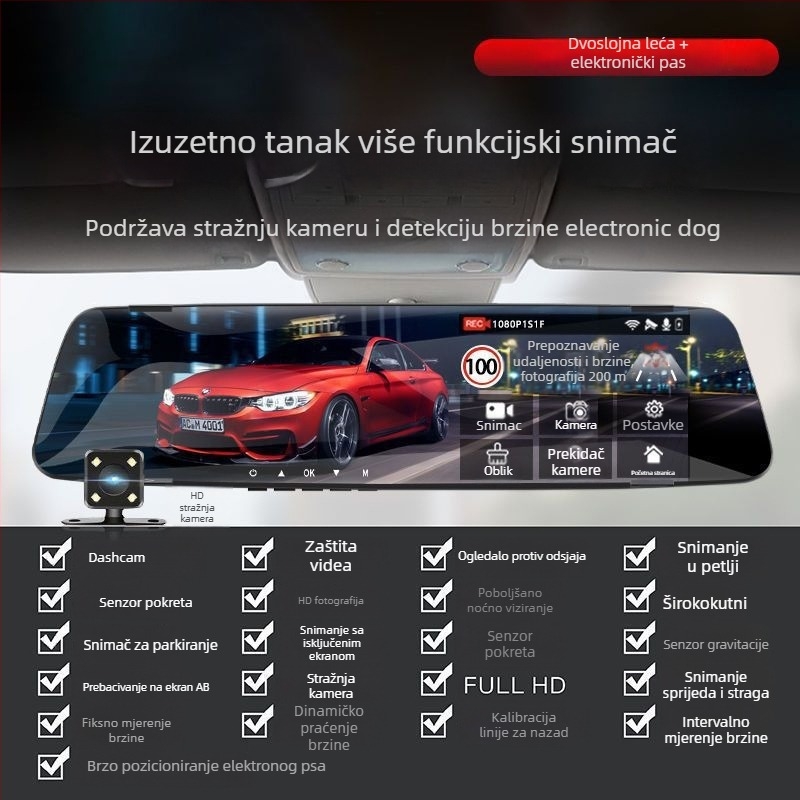 Auto kamera s 360° panoramskim prednjim i stražnjim dvostrukim objektivom, 1080P, noćno snimanje, 170° kut gledanja