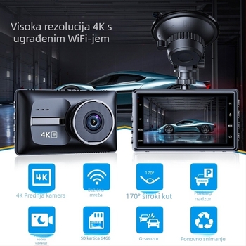 4-inčni IPS noćni dash cam za automobil, dvostruki objektiv, 1080P, stražnja kamera, poboljšano noćno vidanje