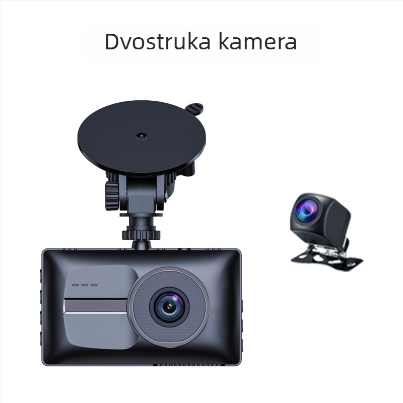 4-inčni IPS noćni dash cam za automobil, dvostruki objektiv, 1080P, stražnja kamera, poboljšano noćno vidanje