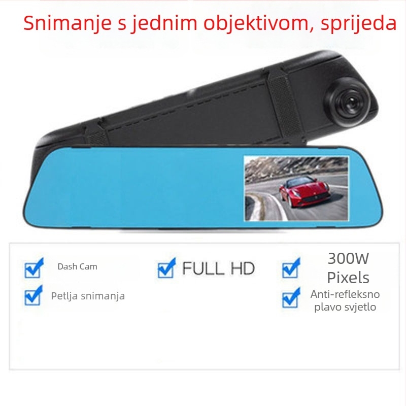 Retrovizor s DVR-om – prednja i stražnja dvostruka snimka, 1080p, 100° kut snimanja, noćno vidno, nadzor parkiranja