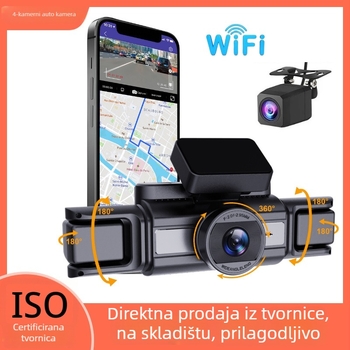 BEPOCAM ZD88 četvero-kanalna kamera za automobil s vanjskim GPS-om, široki kut od 170°, 2160p video, 256GB memorije