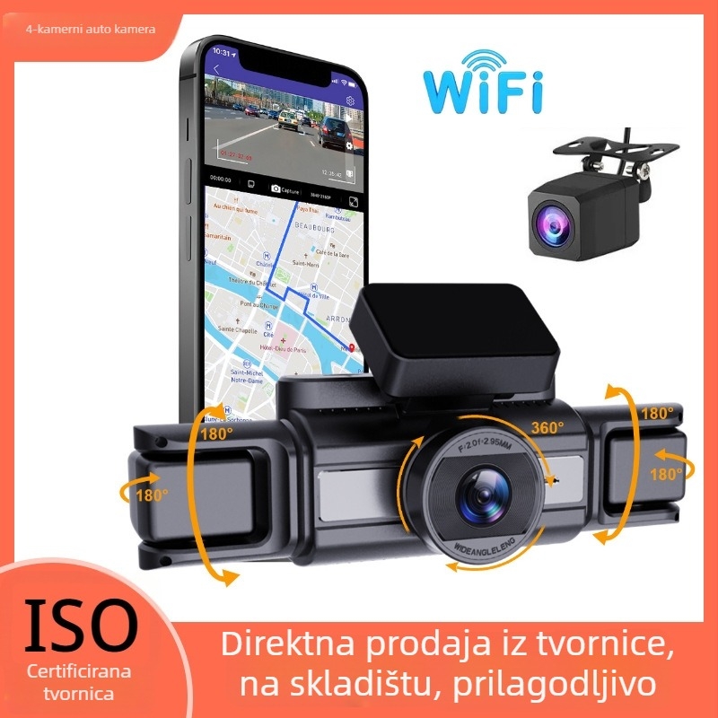 BEPOCAM ZD88 četvero-kanalna kamera za automobil s vanjskim GPS-om, široki kut od 170°, 2160p video, 256GB memorije