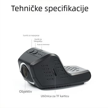 Skrivena automobilna dash cam na vjetrobranu, 1080p, Wi-Fi, petlja snimanja, 170° kut