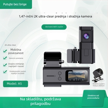 Automobilska kamera s dvostrukim objektivom, 170° kut gledanja, petlja snimanja, Wi‑Fi, 1,7-inčni zaslon