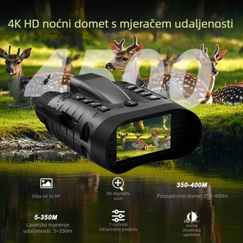 Infračrveni uređaj za noćno vidjenje s 4K kamerom, 8x digitalni zum, mjerenje udaljenosti do 350 m, baterija 4500 mAh