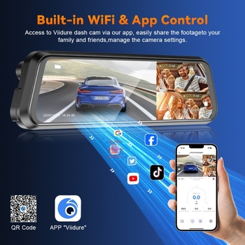 Dash cam u zrcalu stražnjeg pogleda s četiri objektiva, 1080p, glasovne upute, prikaz vožnje unazad, noćni vid