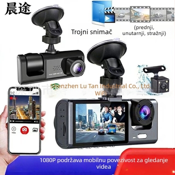 Morning Journey M10 dash cam — 1080P trostruka kamera s noćnim vidom, snima ispred, u unutrašnjosti i straga, 170° širokokutni LCD, 2,0 inča
