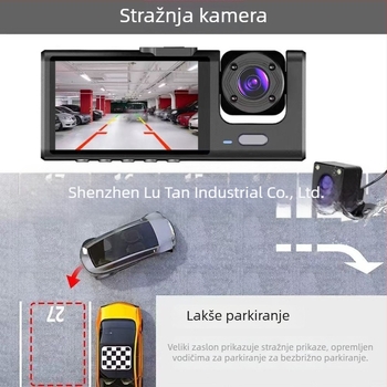 Morning Journey M10 dash cam — 1080P trostruka kamera s noćnim vidom, snima ispred, u unutrašnjosti i straga, 170° širokokutni LCD, 2,0 inča