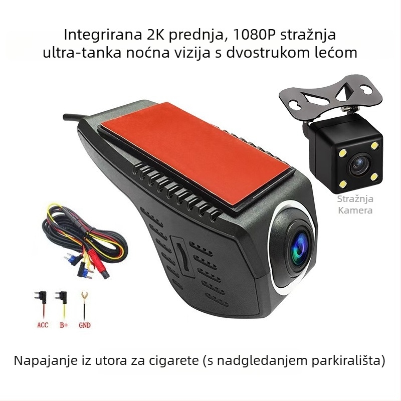 Automobilska kamera s dvostrukim objektivom, 1080p, 170° široki kut, WiFi, nadzor parkiranja