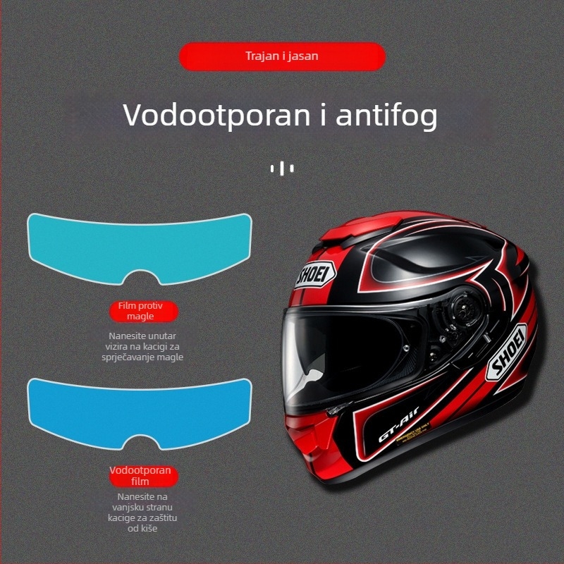 Nano-film za vizir motociklističke kacige: kiša i magla otporan, anti‑fog, vodootporan; univerzalna kompatibilnost; mogućnost privatne marke