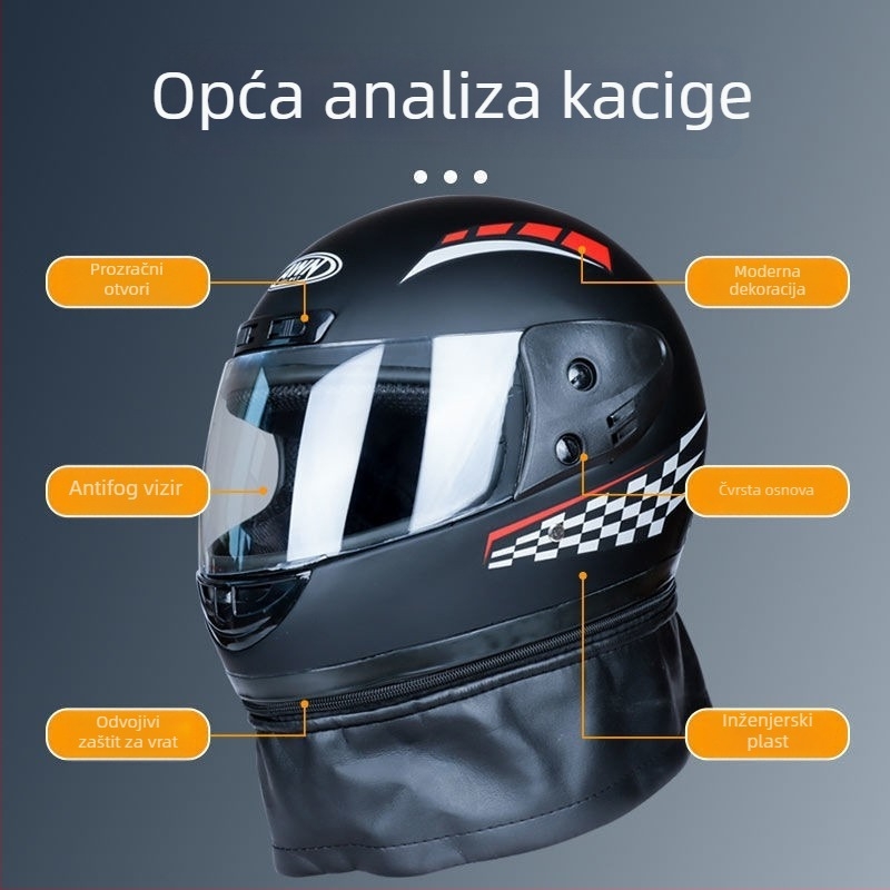 Kaciga s punim licem za električne motocikle – AWN, PP materijal, 3C certifikat 2023091105021111, mogućnost prilagođavanja