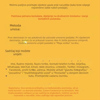 NFC/RFID pametna vizitka, bezkontakno čitanje/pisanje, 144 bajta pohrane, 100000 ciklusa brisanja, radna temperatura -25°C do 75°C