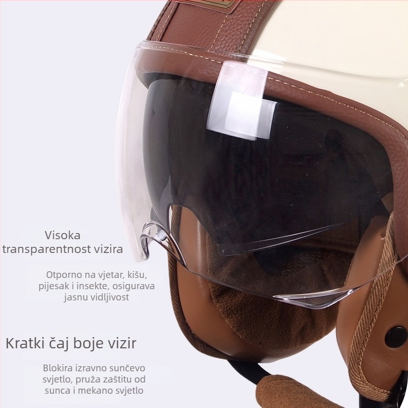 3C certificirana retro kaciga s dvostrukim vizirima za električna vozila i motocikle, 3/4 kućište, ABS, sve sezone, gradska vožnja