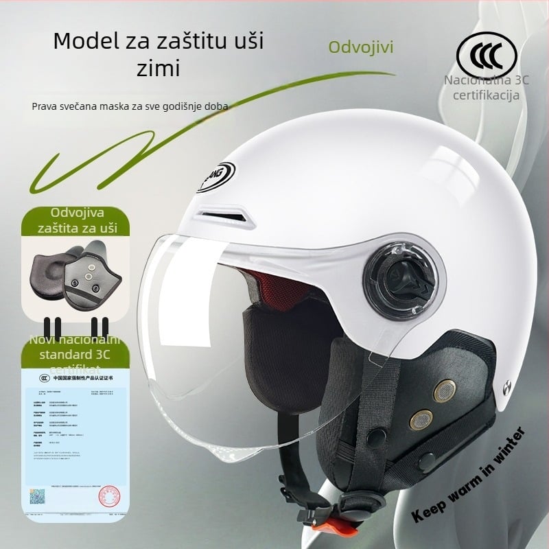 3C certificirana kaciga za električni motocikl, polu-šlem, za sve sezone, ABS kućište, PC vizir, EPS debeli sloj, Emperor Wolf