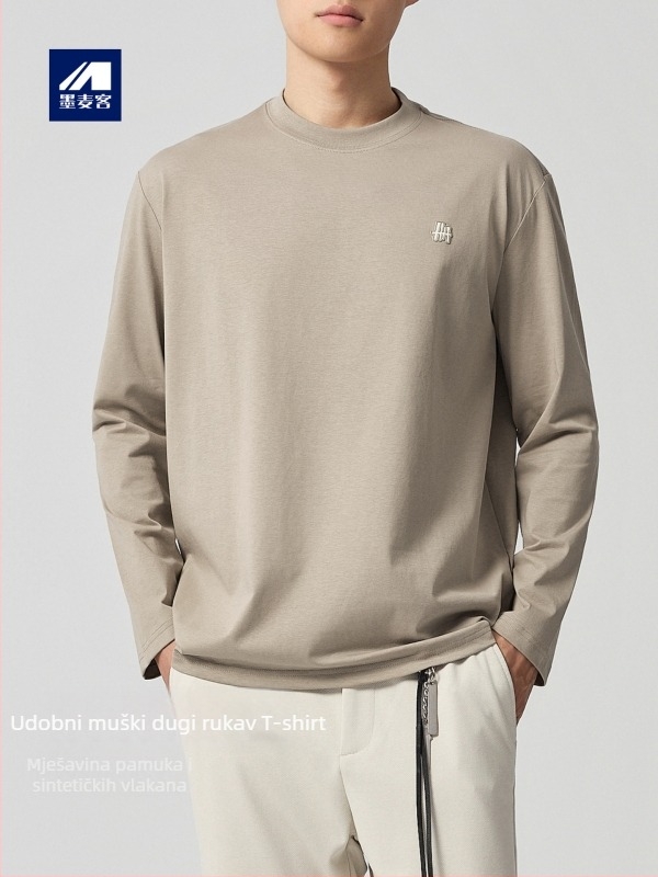 Muški dugi rukav T-shirt s trodimenzionalnim reljefom, pamukova smjesa, okrugli vrat, pravilan kroj, jesen 2025