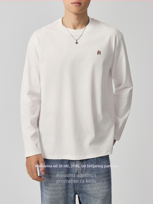 Muški dugi rukav T-shirt s trodimenzionalnim reljefom, pamukova smjesa, okrugli vrat, pravilan kroj, jesen 2025