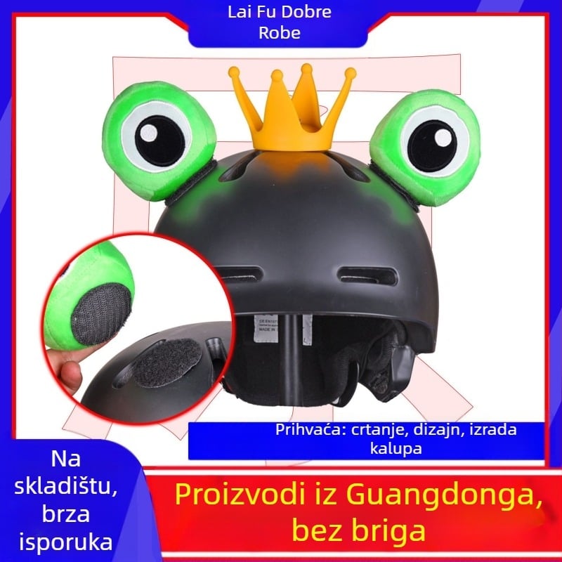 Polu-kaciga s dekoracijama: oči žabjeg princa, kruna i rogovi, uši zeca, tkanina, brend Supermoto