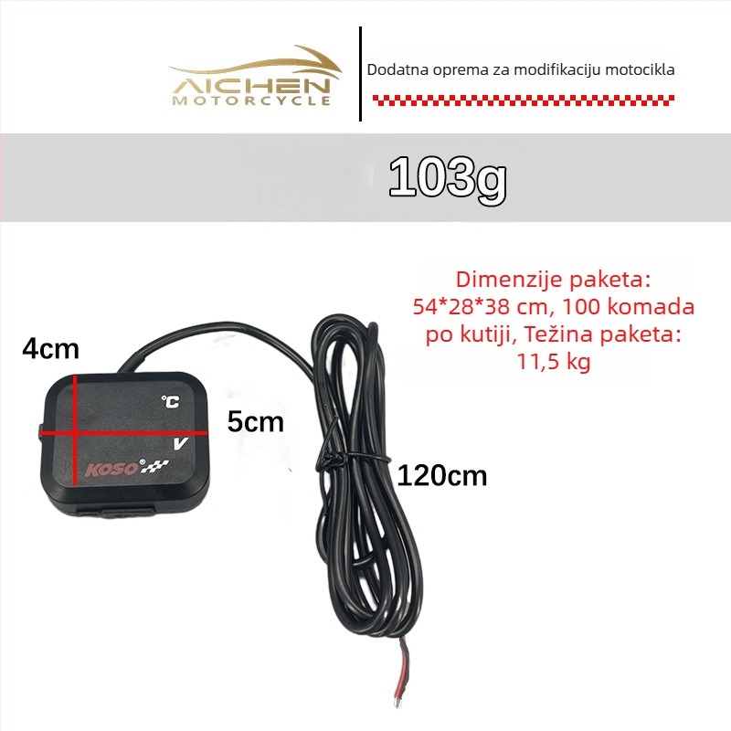 Motocikl termo-voltmetar USB, 12-24V, 3A punjač, Model JTT-001