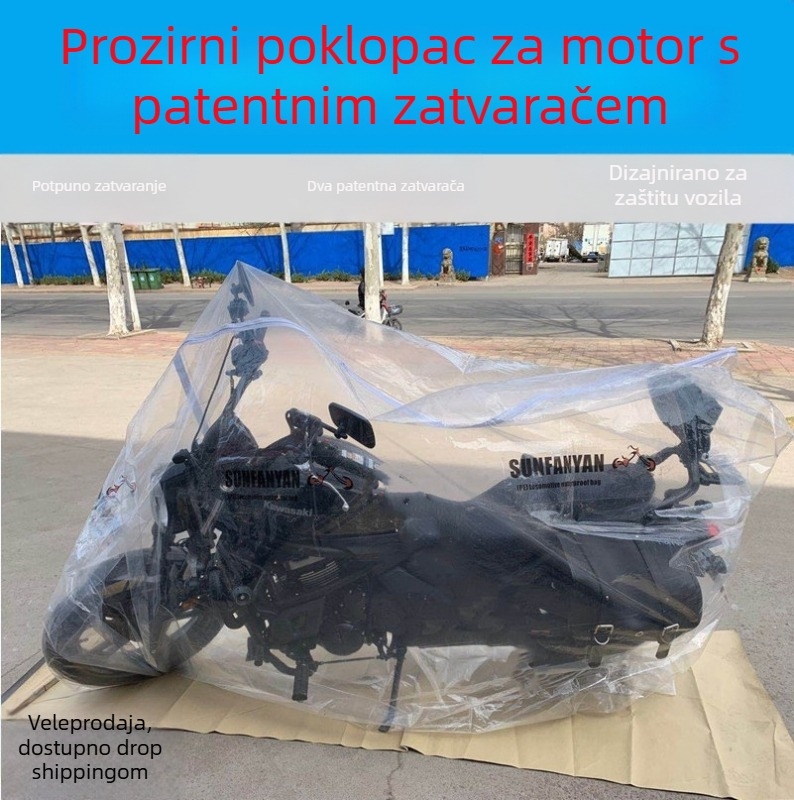 Prozirna navlaka za motocikl za unutarnju upotrebu, vodootporna i otporna na habanje, potpuno zatvorena i zapečaćena