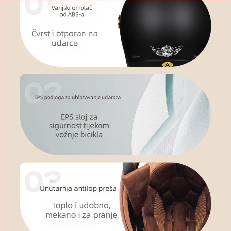 DOT-certificirana retro kaciga s punim licem za motocikle, s velurom u unutrašnjosti