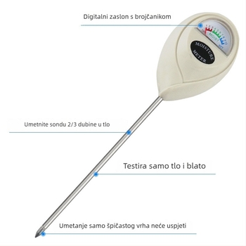 Bijeli 1-u-1 tester tla s okruglom glavom, mjerač vlage za vrt