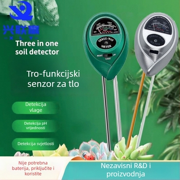Tri u jednom detektor tla za vlagu, pH i hranjive tvari – model Three in One, marka Xing Lian Win, za vrt, cvijeće i lončanice, 91 g.