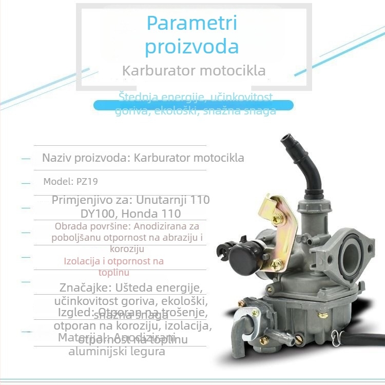 Karburator za motocikl, marka Mogelon, model DY100, šifra proizvoda JB-DY100HYQ, pogodan za motocikle, za atomizirano gorivo i smjesu ulja i plina, prilagodljiv omjer