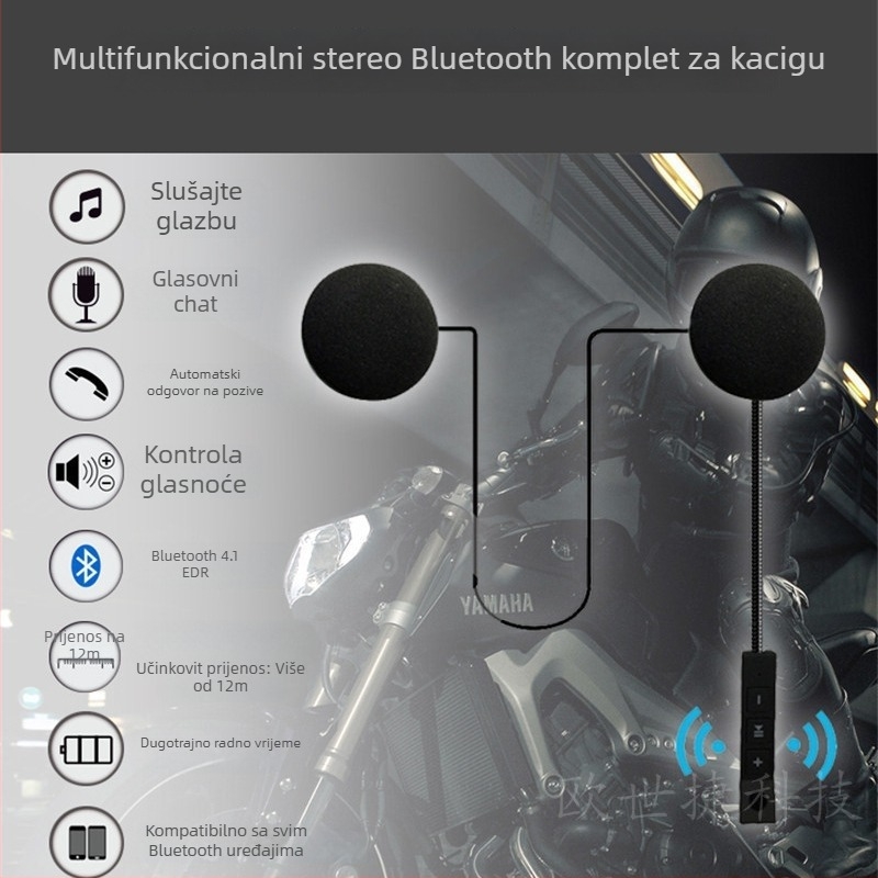 Bluetooth headset za kacigu motocikla, stereo zvuk, na kacigu postavljen, Bluetooth 5.0, domet 10 m, trajanje baterije 4–8 sati