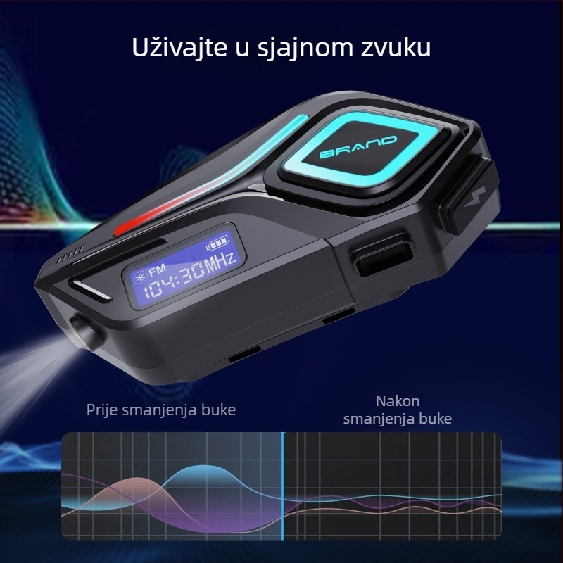 Bluetooth slušalica za motociklističku kacigu s interkomom — Bluetooth 5.0, doseg 10 m, stereo zvuk, 40 h trajanje baterije