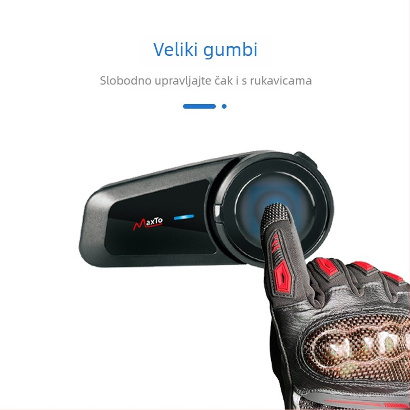 MAXTO Bluetooth slušalica za kacigu – domet 1000 m, 12 sati baterije, Bluetooth 5.0, vodootporna i prašinu otporna, 3D stereo zvuk