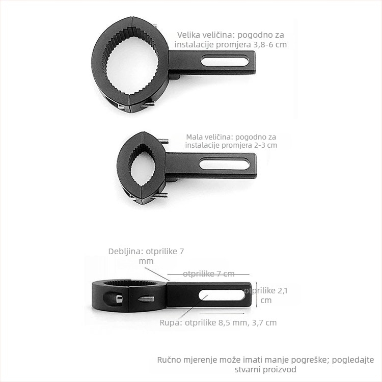 YC-004 Držač svjetla za motocikl, aluminijska legura, dvodijelni nosač s dvjema rupama, amortizacijsko produženje, podesiva rotacija, univerzalno