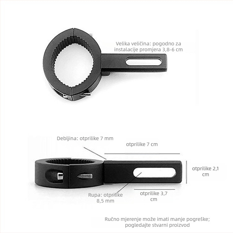 YC-004 Držač svjetla za motocikl, aluminijska legura, dvodijelni nosač s dvjema rupama, amortizacijsko produženje, podesiva rotacija, univerzalno