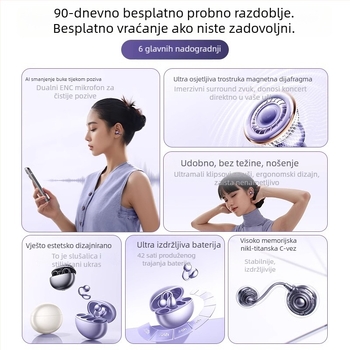 Bluetooth slušalice s klipsom za otvoreno uho, Huawei kompatibilno, tehnologija provodljivosti zraka, stereo, IPX7, doseg 10 m, trajanje 4–8 h (Model 2024)