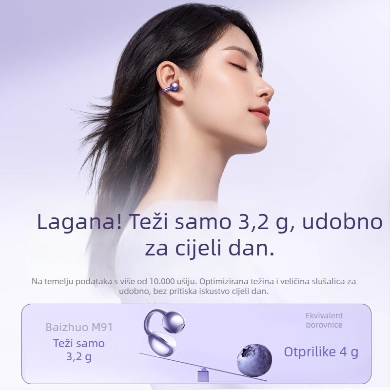 Bluetooth slušalice s klipsom za otvoreno uho, Huawei kompatibilno, tehnologija provodljivosti zraka, stereo, IPX7, doseg 10 m, trajanje 4–8 h (Model 2024)