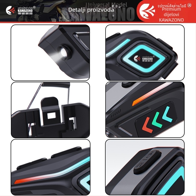 Bežični set slušalica za kacigu motocikla s interkomom i glazbom - vodootporan, 40 sati baterije, Bluetooth 5.4, domet 10 m, stereo obostrano