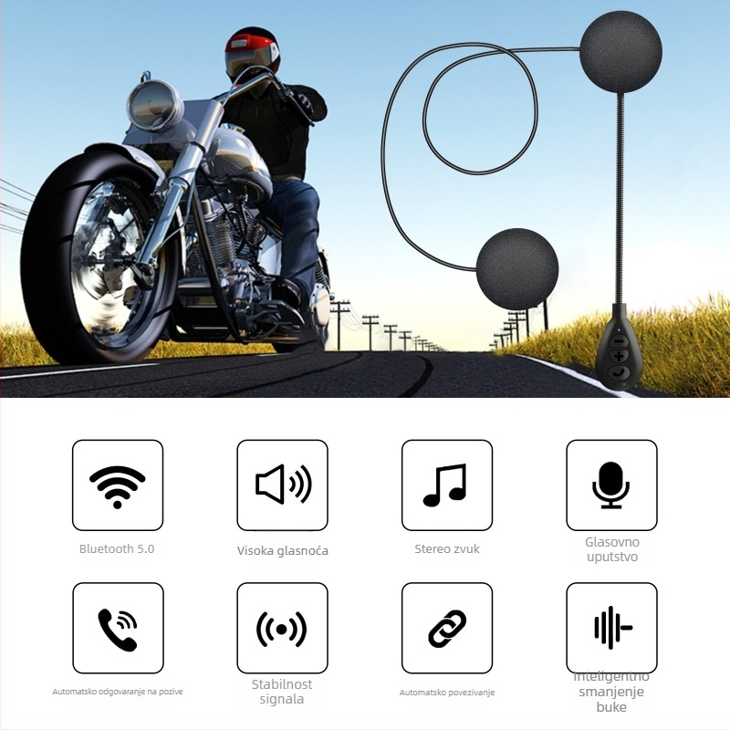 Bluetooth slušalica za kacigu motociklističku kacigu s redukcijom buke, Bluetooth 5.0, domet 10 m, trajanje baterije 4–8 h, stereo zvuk